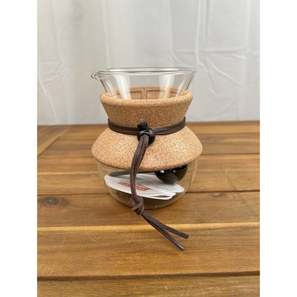 Bodum Other - BODUM Pour Over Coffee Maker w Cork Sleeve & Leather Tie NWOB Mini 6" 17oz